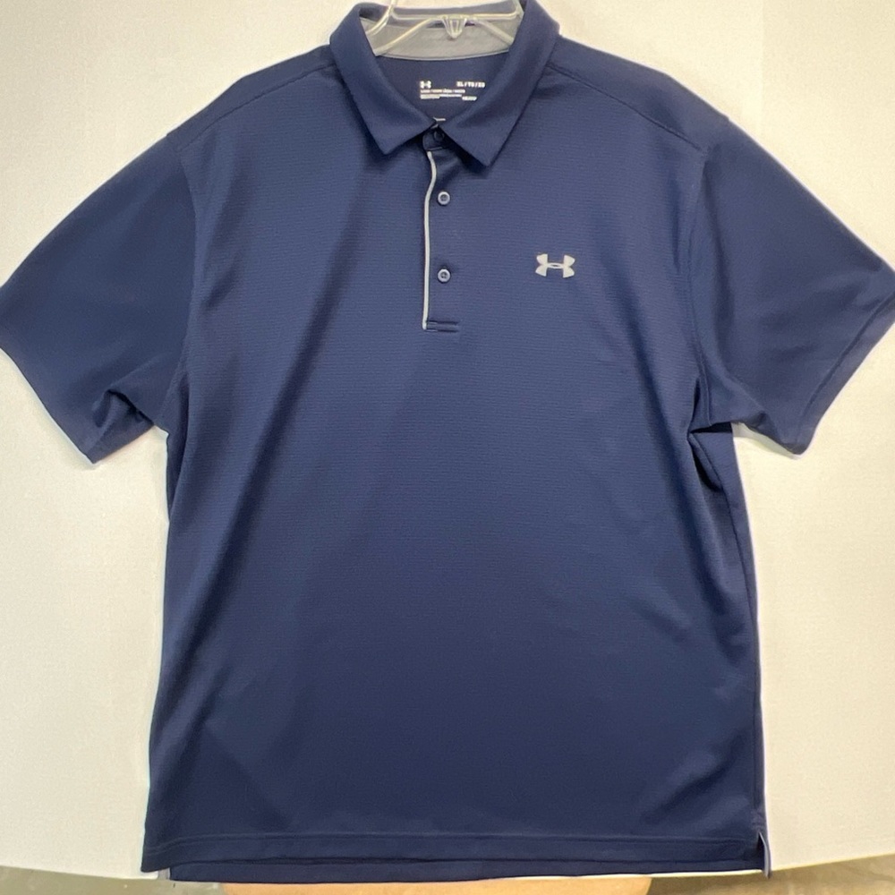 UNDER ARMOUR MENS SZ XL NAVY BLUE POLO GOLF SHIRT HEAT-GEAR